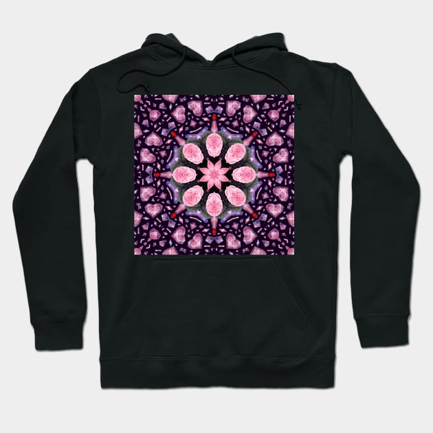 Crystal Hearts and Flowers Valentines Kaleidoscope pattern (Seamless) 36 Hoodie by Swabcraft